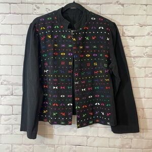 Vintage Jacket Womens M  Black Geometric Embroidered Cropped Southwest‎ Boho